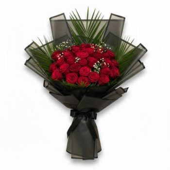 51 Adet Kırmızı Gül Buketi – Siyah Ambalajlı Lüks ve Büyük Aranjman