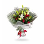 Lilyum ve Kırmızı Gül Buketi – Zarif & Romantik Çiçek Tasarımı