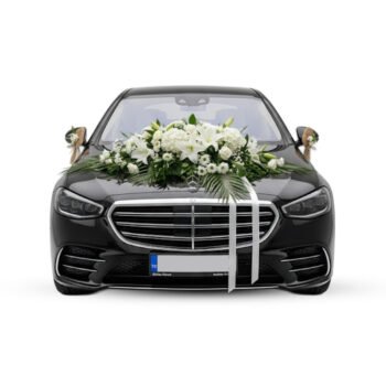 Lüks Gelin Arabası Çiçeği – Beyaz Lilyum & Gül Aranjmanı