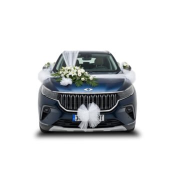 Gelin Arabası Süsleme – Beyaz Çiçekli ve Tüllü Özel Araç Süsleme Seti