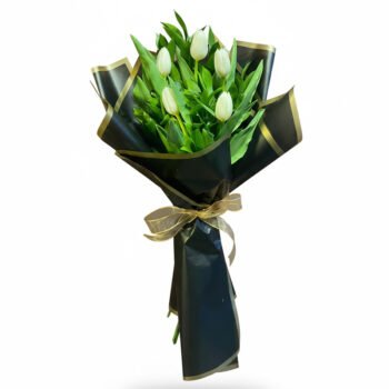 Siyah Zarafet Beyaz Lale Buketi – 5 Adet