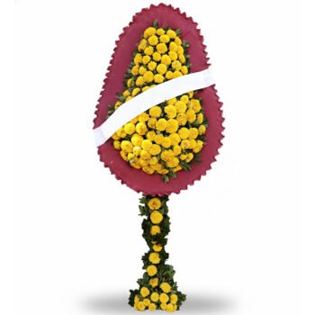 Kırmızı Kenarlı Sarı Cinyalı Açılış ve Düğün Çelengi – Gösterişli Model