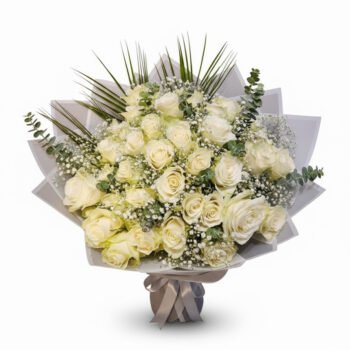 Kristal Beyaz Gül Buketi – 41 Adet Özel Tasarım