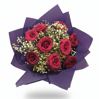 9 gül Buketi – Zarif Mor Ambalajlı Özel Tasarım