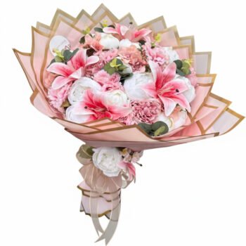 Pembe Şakayık ve Lilyum Buketi – Zarif Pembe Çiçek Aranjmanı