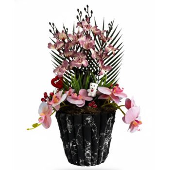 Saksıda Pembe Orkide ve Yapay Aranjman – Şık Dekoratif