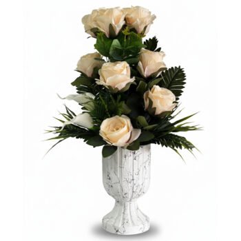 Krem Güllü Mermer Desenli Şık Yapay Çiçek Aranjmanı