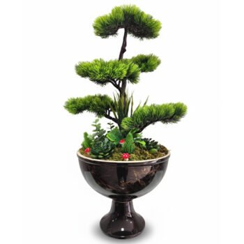 Siyah Saksıda Bonsai Görünümlü Yapay Ağaç – Dekoratif Masa Üstü Aranjmanı