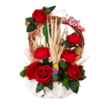 Rustik Kalp Çerçeveli 7 Kırmızı Gül Aranjmanı