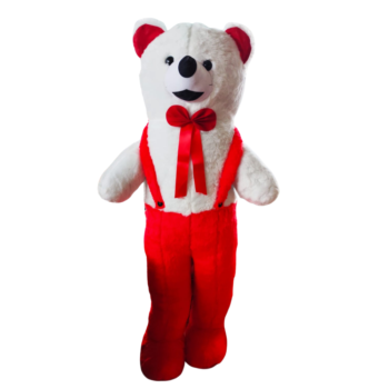 Papyonlu ve Pantolonlu Kırmızı-Beyaz Peluş Ayı 130 cm
